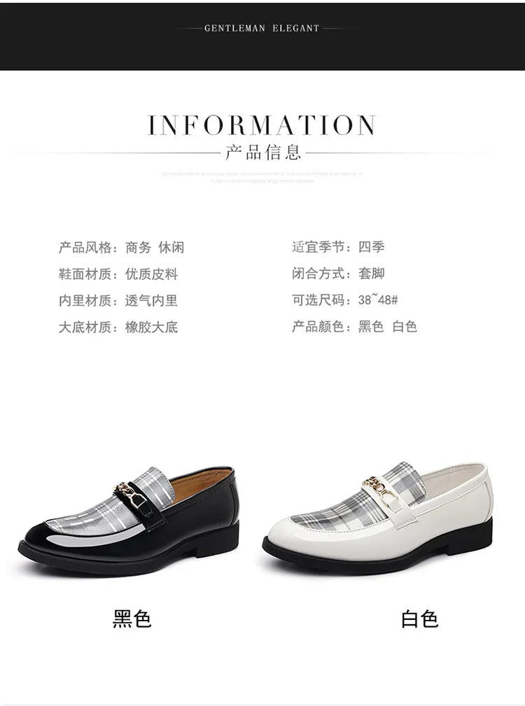 White Men's Dress Shoes Pointed Toe Oxfords Classic Business Men Leather Shoes Slip on Wedding Casual Shoes  Comfortable Loafers