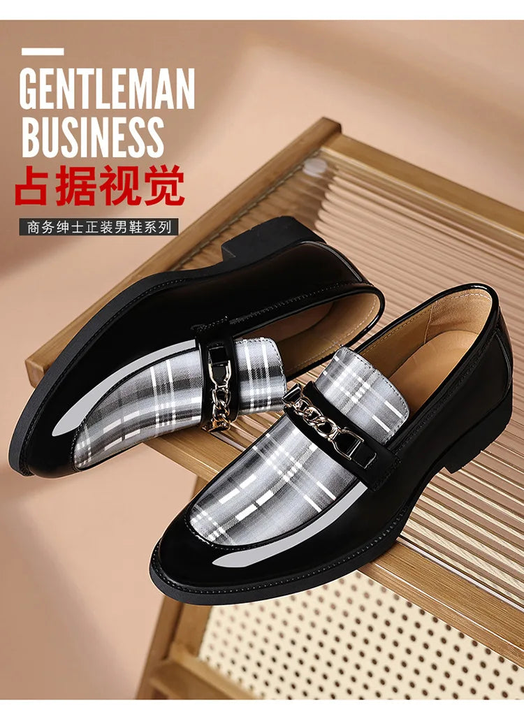 White Men's Dress Shoes Pointed Toe Oxfords Classic Business Men Leather Shoes Slip on Wedding Casual Shoes  Comfortable Loafers