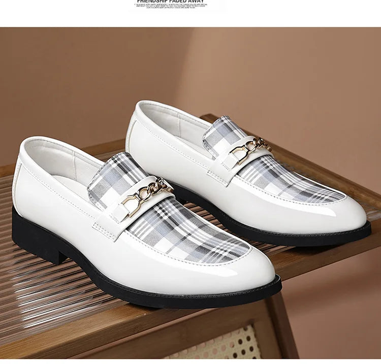 White Men's Dress Shoes Pointed Toe Oxfords Classic Business Men Leather Shoes Slip on Wedding Casual Shoes  Comfortable Loafers