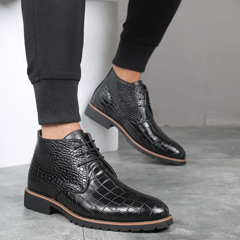 Fashion Men Boots Luxury Crocodile Pattern Men Ankle Boots Brand Designer Chelsea Boots High Quality Leather Men Motorcycle Boot