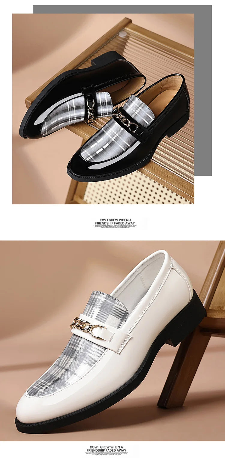 White Men's Dress Shoes Pointed Toe Oxfords Classic Business Men Leather Shoes Slip on Wedding Casual Shoes  Comfortable Loafers