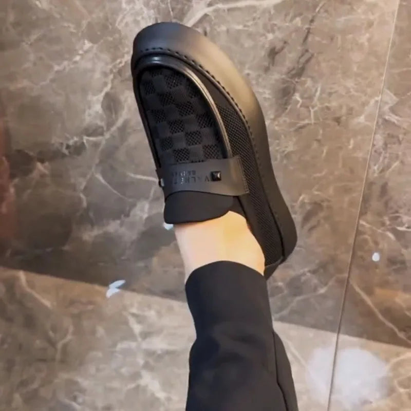 British Men Casual Lazy Shoes Business Slip On Bean Shoes Male Flat Shoes Platform Dress Man Leather Shoe Summer Autumn Loafers