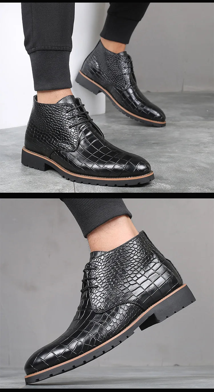 Fashion Men Boots Luxury Crocodile Pattern Men Ankle Boots Brand Designer Chelsea Boots High Quality Leather Men Motorcycle Boot