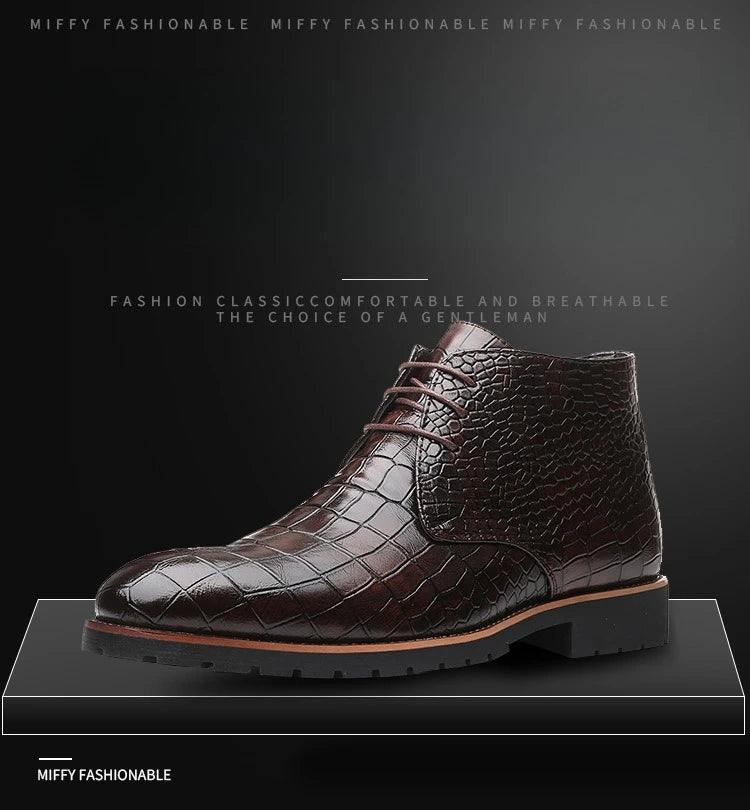 Fashion Men Boots Luxury Crocodile Pattern Men Ankle Boots Brand Designer Chelsea Boots High Quality Leather Men Motorcycle Boot