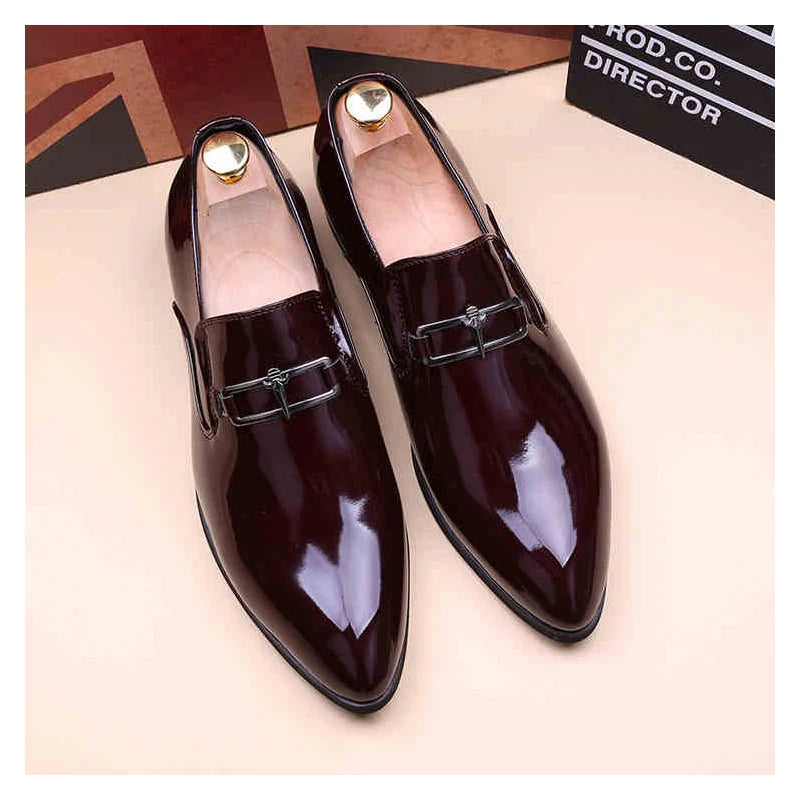 mens fashion wedding party dress patent leather shoes black red slip-on pointed toe shoe designer summer loafers trendy footwear