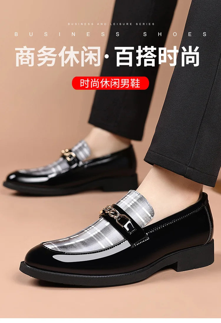 White Men's Dress Shoes Pointed Toe Oxfords Classic Business Men Leather Shoes Slip on Wedding Casual Shoes  Comfortable Loafers