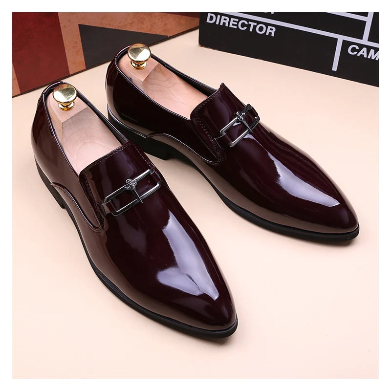 mens fashion wedding party dress patent leather shoes black red slip-on pointed toe shoe designer summer loafers trendy footwear