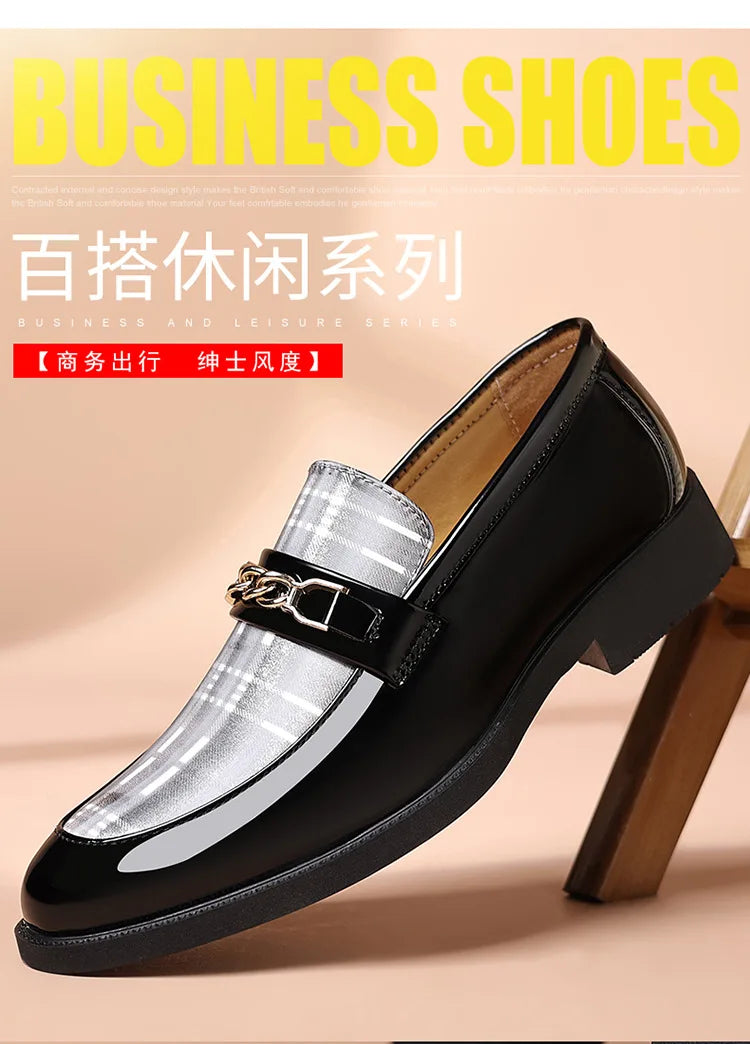 White Men's Dress Shoes Pointed Toe Oxfords Classic Business Men Leather Shoes Slip on Wedding Casual Shoes  Comfortable Loafers