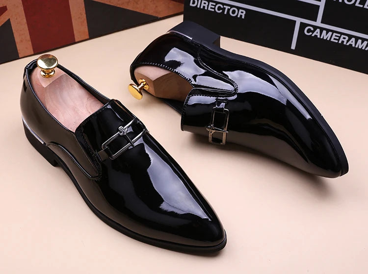 mens fashion wedding party dress patent leather shoes black red slip-on pointed toe shoe designer summer loafers trendy footwear