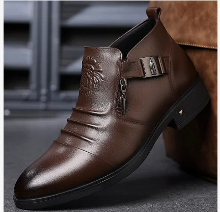 Men's Shoes Trendy Men Boots Luxury High Quality Leather Embossing Men's Boots Zip Male Leather Shoes Hard-Wearing Work Footwear