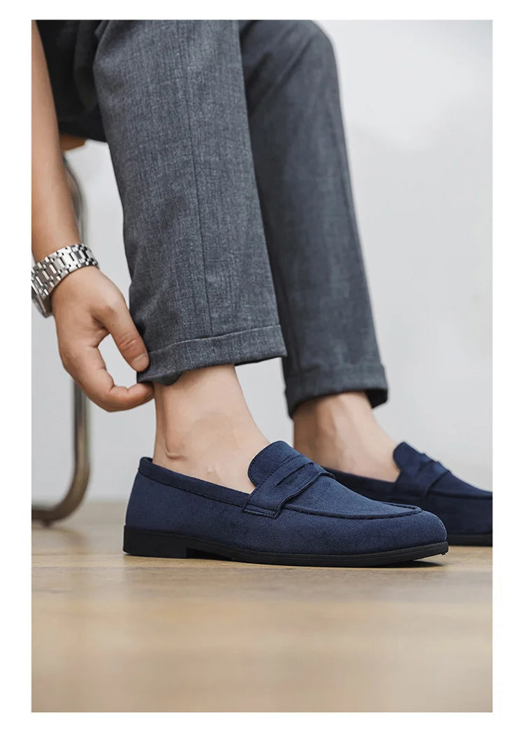 New Fashion Blue Men's Loafers Shoes Big Size 46 Suede Leather Shoes Men Slp-on Casual Shoes for Men Footwear mocassins hommes