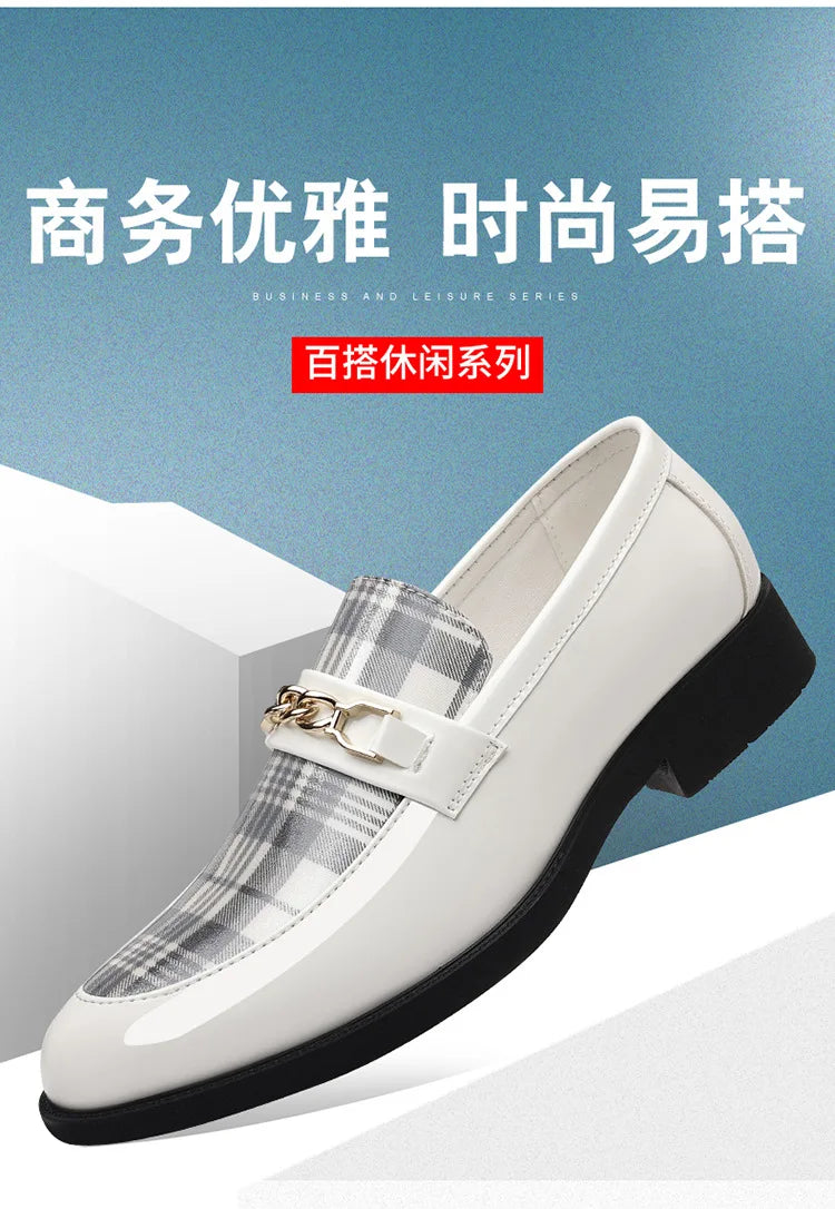 White Men's Dress Shoes Pointed Toe Oxfords Classic Business Men Leather Shoes Slip on Wedding Casual Shoes  Comfortable Loafers