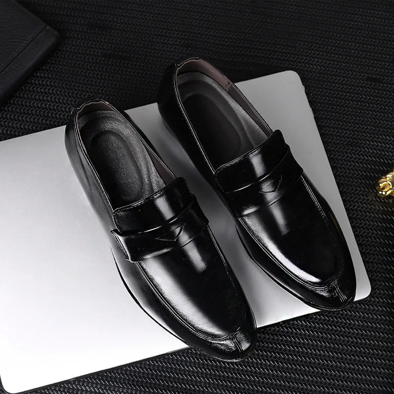 Men's Shoes Loafers Dress Man British Casual Single Leather Small Square Toe Mens Genuine Shoe Formal Black Elegant Good Quality