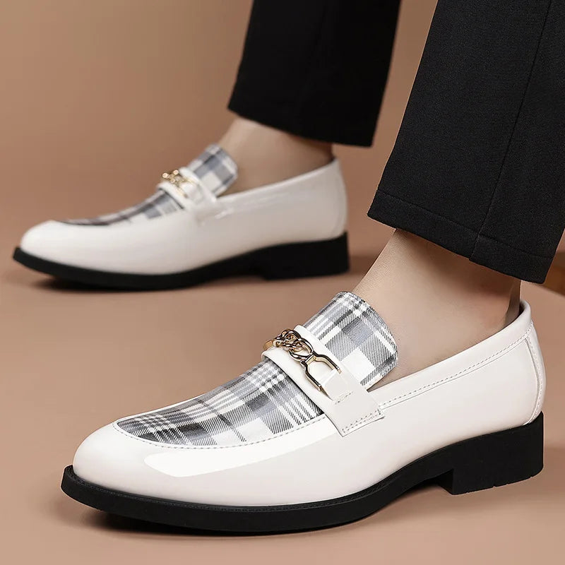 White Men's Dress Shoes Pointed Toe Oxfords Classic Business Men Leather Shoes Slip on Wedding Casual Shoes  Comfortable Loafers
