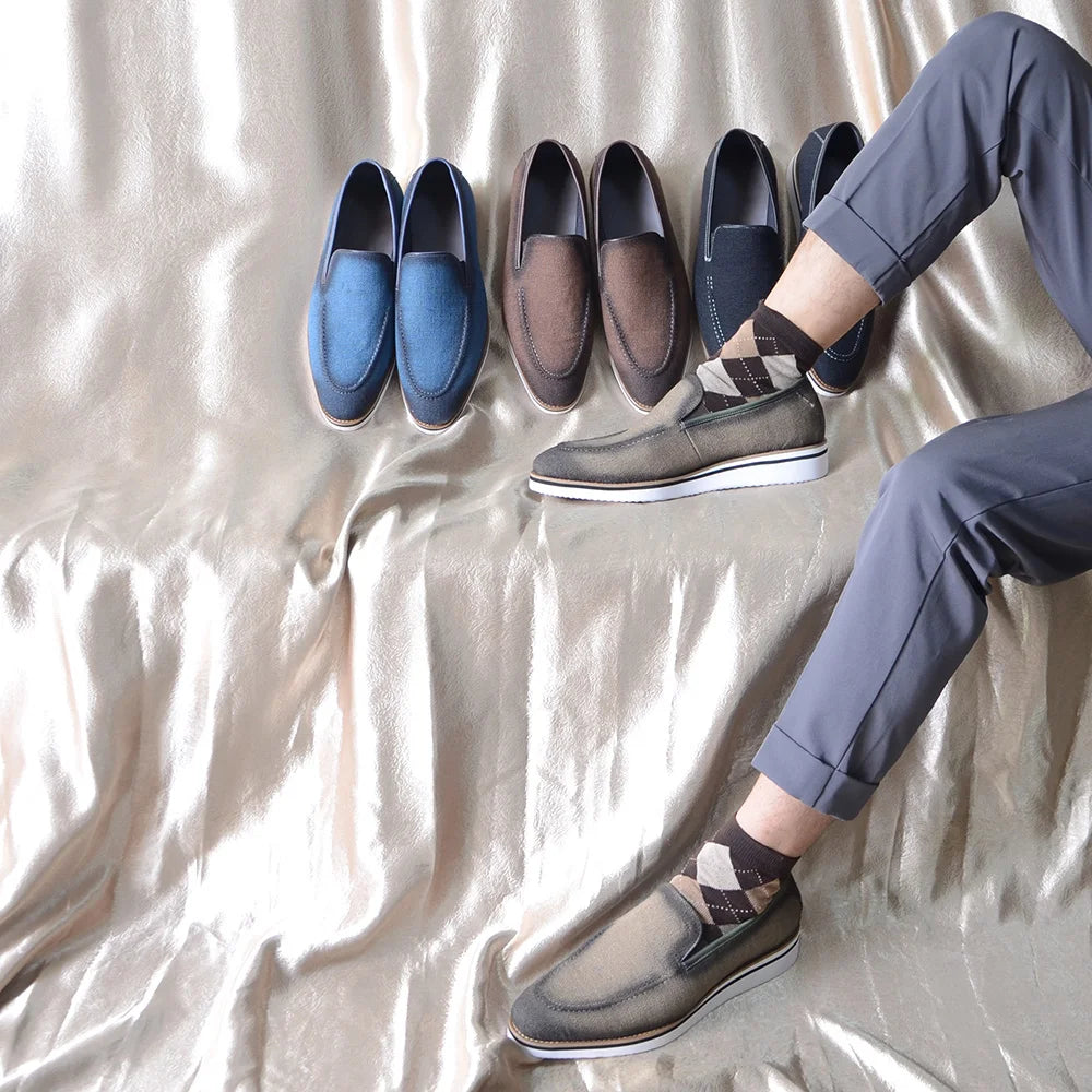 Designer Original Luxury Casual Slip-on Sneakers Daily Driving Loafers Shoes 4 Colors Leather Lined Denim Cloth Shoes  Men 2024