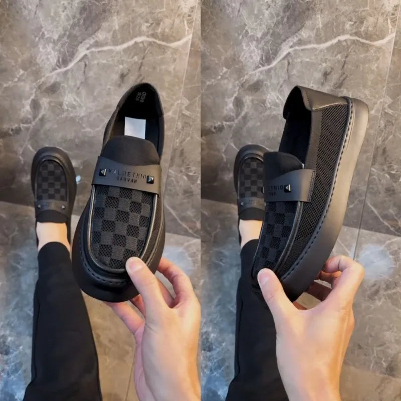 British Men Casual Lazy Shoes Business Slip On Bean Shoes Male Flat Shoes Platform Dress Man Leather Shoe Summer Autumn Loafers