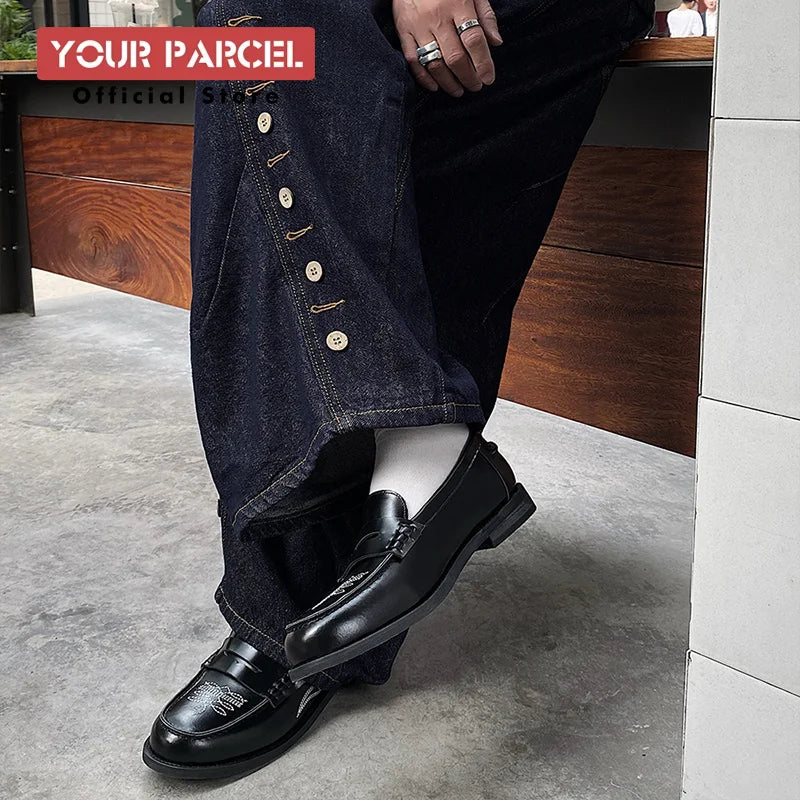 Loafers leather shoes for men Slip in Western style embroidery design for trendy dress shoes