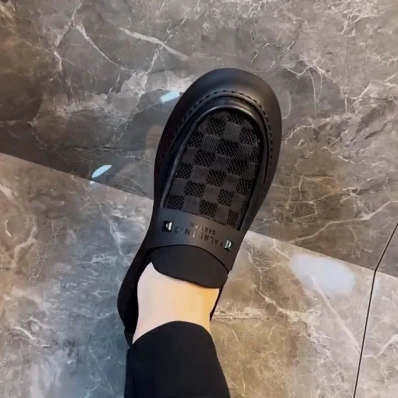 British Men Casual Lazy Shoes Business Slip On Bean Shoes Male Flat Shoes Platform Dress Man Leather Shoe Summer Autumn Loafers