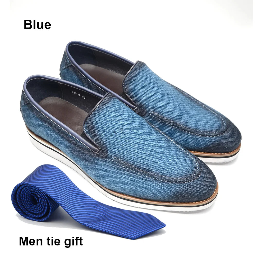 Designer Original Luxury Casual Slip-on Sneakers Daily Driving Loafers Shoes 4 Colors Leather Lined Denim Cloth Shoes  Men 2024
