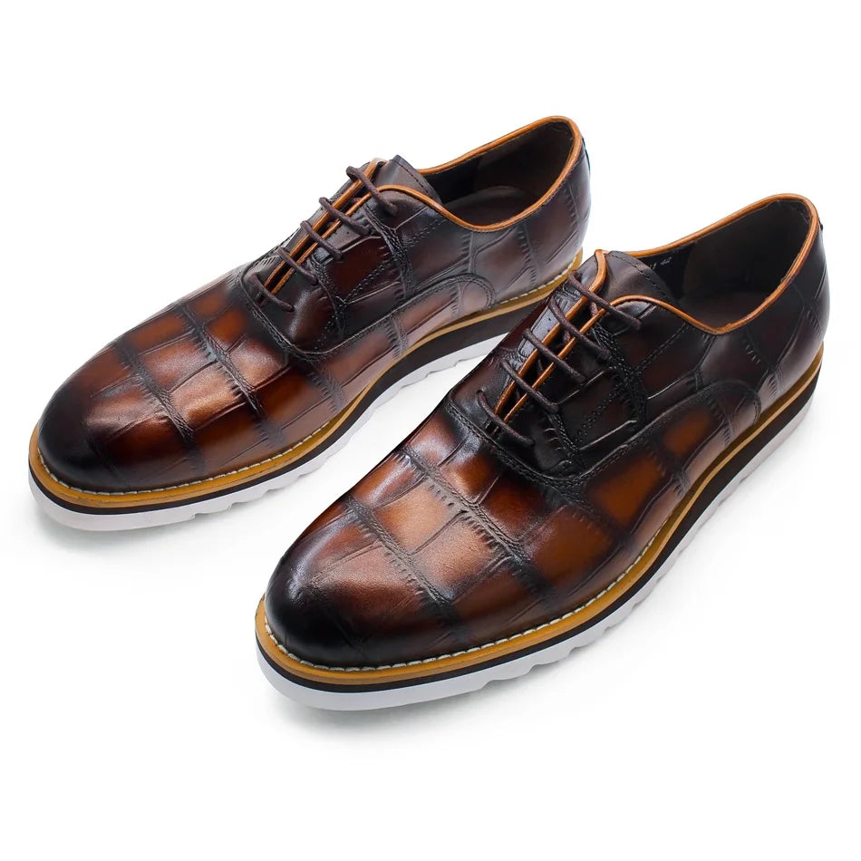 New Men's Business Leather Shoes Fashion Summer Lace-Up Blue Black Hand Carved Wedding Shoes Office Oxford Shoes
