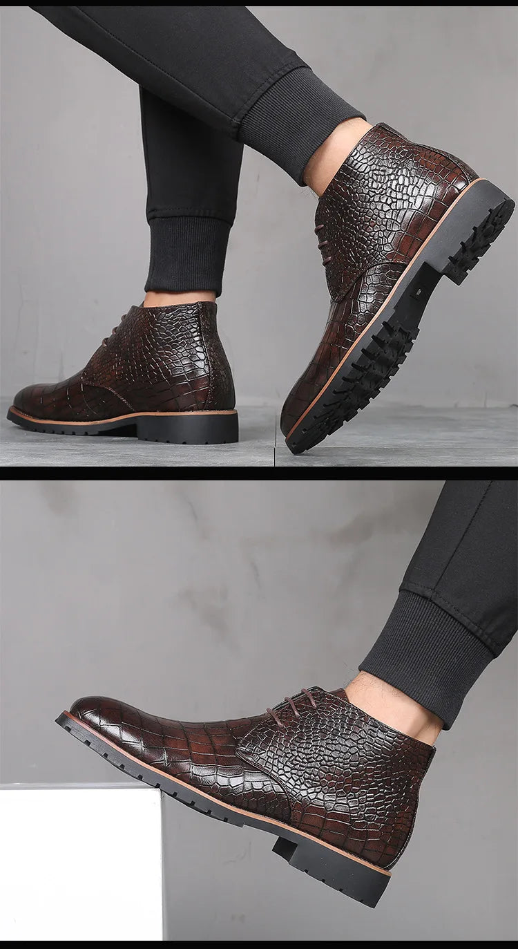Fashion Men Boots Luxury Crocodile Pattern Men Ankle Boots Brand Designer Chelsea Boots High Quality Leather Men Motorcycle Boot