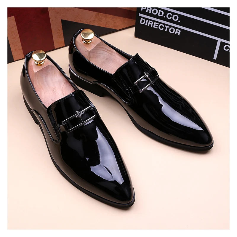 mens fashion wedding party dress patent leather shoes black red slip-on pointed toe shoe designer summer loafers trendy footwear