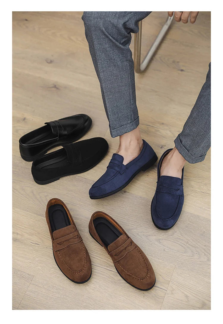 New Fashion Blue Men's Loafers Shoes Big Size 46 Suede Leather Shoes Men Slp-on Casual Shoes for Men Footwear mocassins hommes