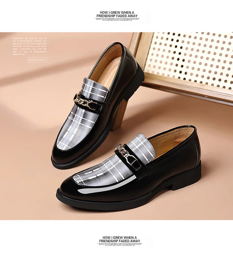 White Men's Dress Shoes Pointed Toe Oxfords Classic Business Men Leather Shoes Slip on Wedding Casual Shoes  Comfortable Loafers