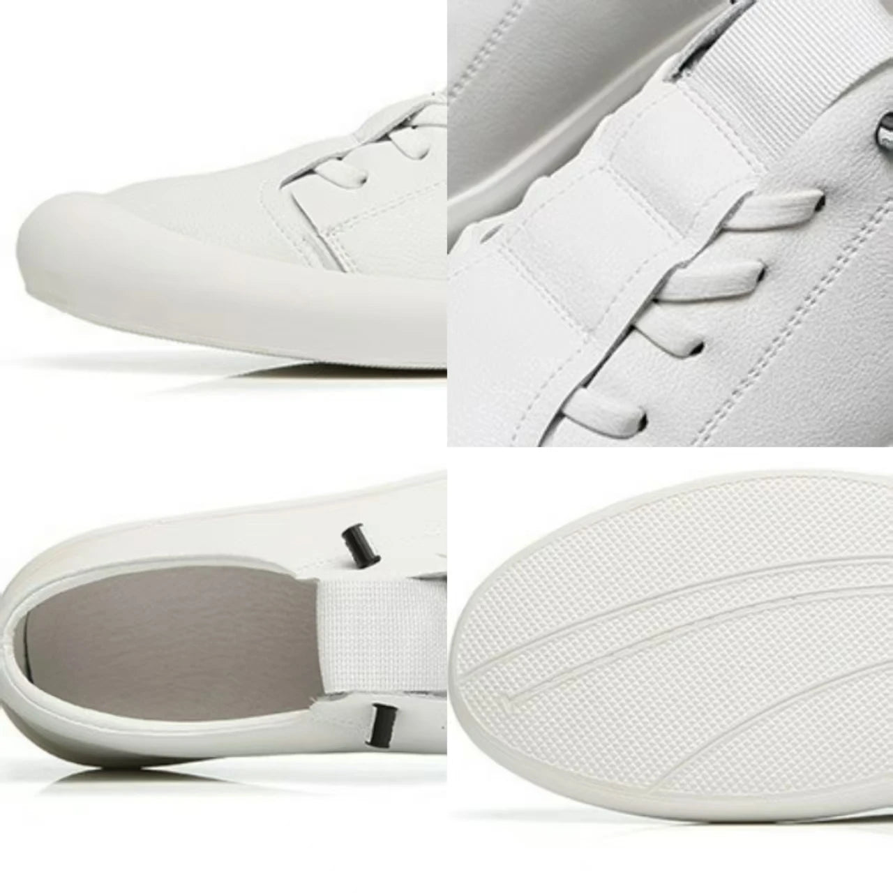 Men's Sneakers Leather White Shoes New Fashion Outdoor Running Shoes Male Casual Driving Shoe Flats Slip on Soft Sole Men Shoes